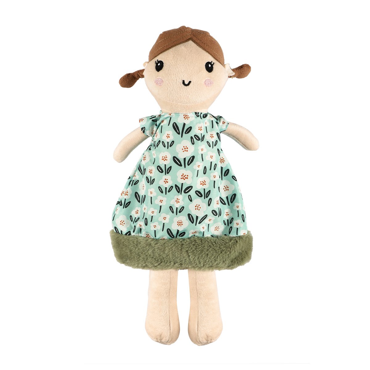 Yeşil Papatya Elbiseli Peluş Bebek